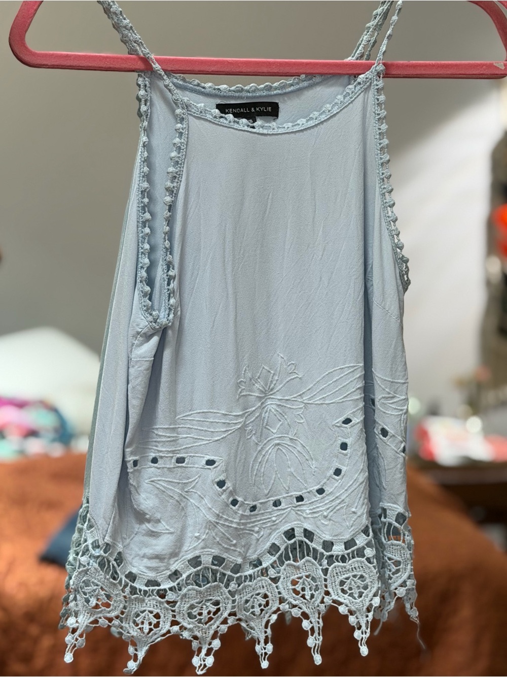 Kendall & Kylie Pale Blue Crochet/Lace-Trim Camisole